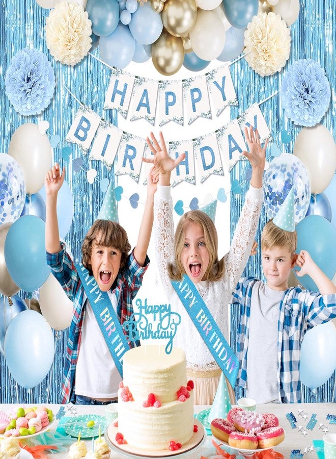 Fantspati Blue Birthday Decorations, Blue Party Decor with Balloons Happy Birthday Banner Birthday Sash Tablecloth Fringe Curtain Light Blue Bday Decorations for Baby Boys Girl Men Women - Image 5